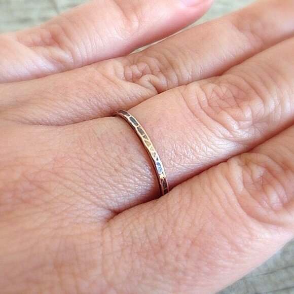 Raw Copper Hammered Ring Band Oxidized Stacking Ring UNSEALED UNCOATED - Size 8 - Picture 2 of 6